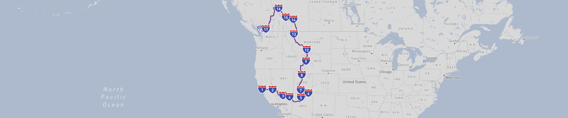 Road Trip door het westen van de VS en Canada