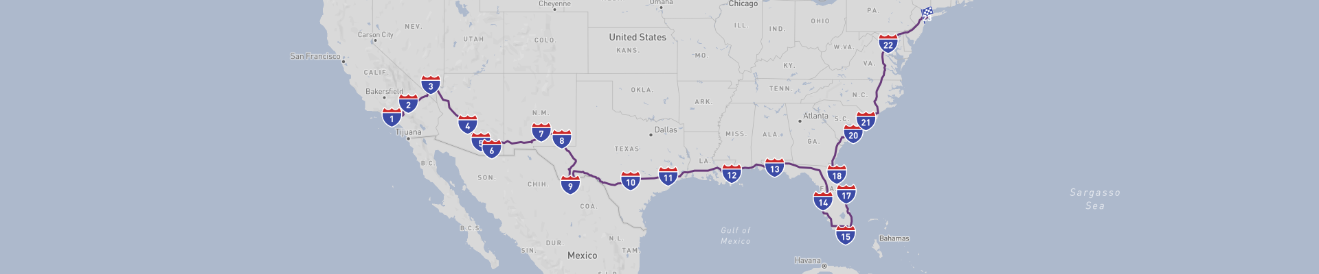 Los Angeles a Nova Iorque pelo Sul 