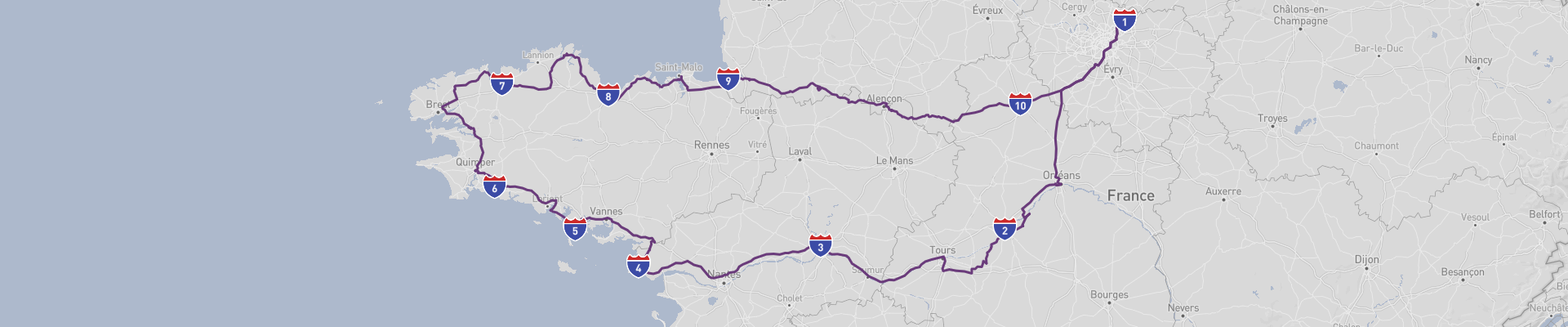Itinéraire le long de la Loire vers la Bretagne 