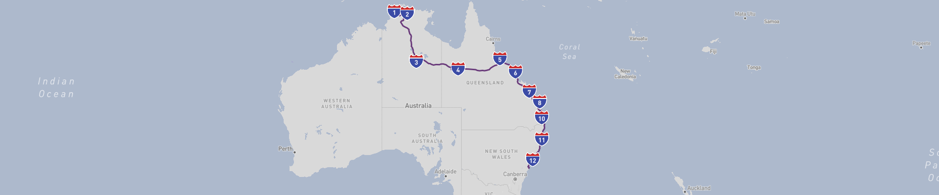 Itinéraire de Darwin à Sydney 