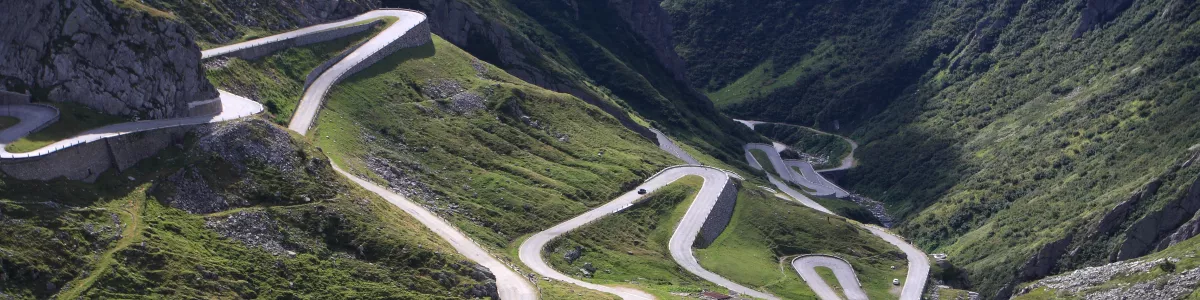 road winding over St. Gotthard pass ...